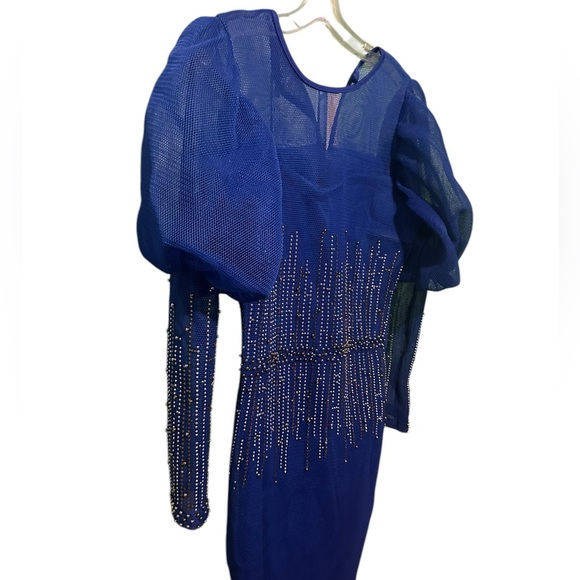 Sauvage airtech fabric mesh fish like net fabric puff sleeve dress size 48 - Picture 8 of 12